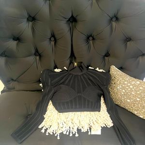 Antique bodycon bandage long sleeve crop top